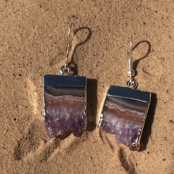 Amethyst Geode Crystal Sterling Silver Earrings - Picture 3 of 3